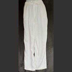 J. Crew Women’s White Linen Straight Leg Pants Elastic Waist Tie 27” Inseam
